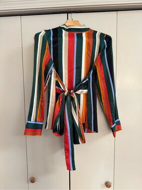 Zara Multicolor Vertical Stripe Tie-Back Blouse
